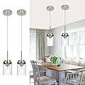 MELUCEE 2 Pack Pendant Lights Kitchen Island Brushed Nickel Adjustable Hanging Ceiling Lamp with Clear Glass Shade, Modern Glass Pendant Lights for Dining Table Hallway Living Room
