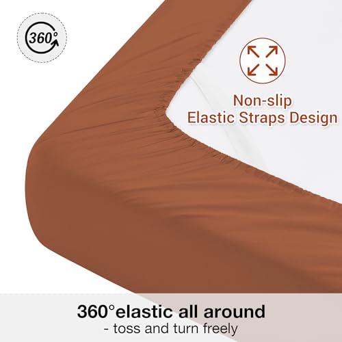 Image of Softan Microfiber Full Sheet Set with Non-Slip Straps, Burnt Orange