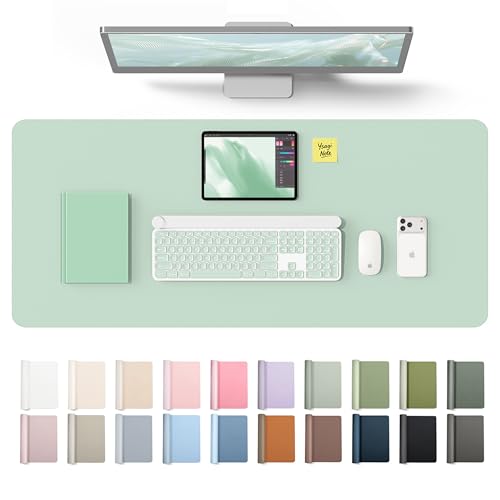 Image of YSAGi Leather Desk Protector, Office Mat, Large Mouse Mat, Non-Slip PU Leather Blotter, Laptop Desk Mat, Waterproof Writing Pad for Office and Home(Pale Green, 42 inch x 17.2 inch)