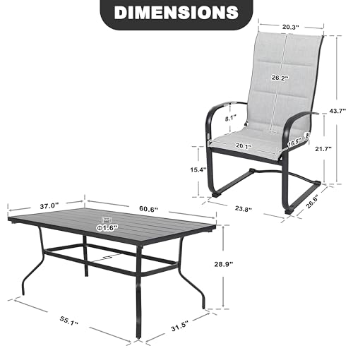 Image of NUU GARDEN 7 Piece Outdoor Dining Set, 6 Textilene Dining Chairs and 61 inch Rectangular Dining Table with 1.57 inch Umbrella Hole, for Backyard, Patio, Garden, Gray and Black