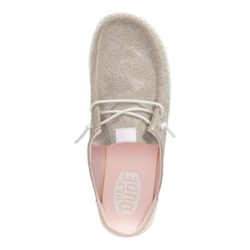 Image of HEYDUDE Women's Wendy Slip Metallic Sparkle Slip On Shoe | Lightweight Flexible Casual Sneaker Mule with Elastic Laces