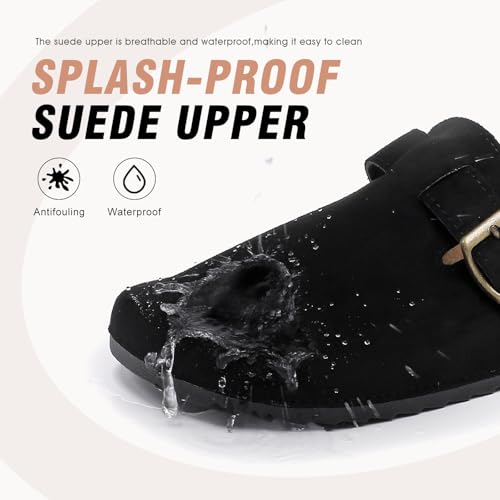 Men's Suede Clogs with Back Strap Adjustable Cork Footbed Leather Mules Clogs for Women Comfort Memory Foam Slingback Clog Sandal with Buckle Slip on Potato Shoes2