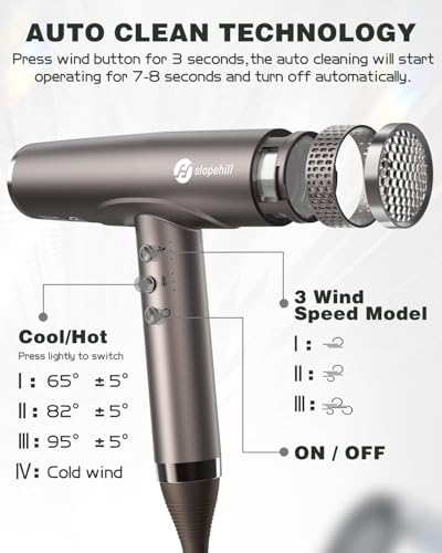 Image of slopehill Professional Ionic Hair Dryer, High-Speed Salon Blow Dryer, Lightweight Compact Hairdryer for Travel, Low Noise Quiet for Home