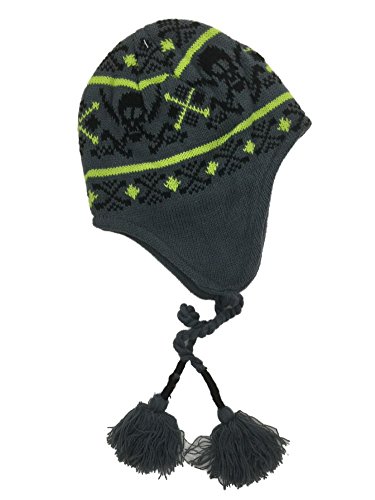 Ben Berger Boys Gray & Yellow Skull Print Fleece Lined Winter Trapper Hat