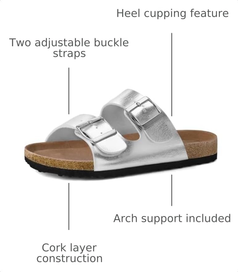 Image of mysoft Womens Flat Sandals Cork Footbed Slides with 2 Straps | Adjustable Buckle Slip On Comfortable Casual Light Weight Summer sandals