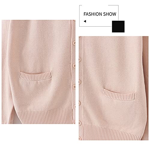 Image of Blostirno Women's Cardigan School Uniform Sweater Cardigans V-Neck Long Sleeve Button Down Knit with Pockets