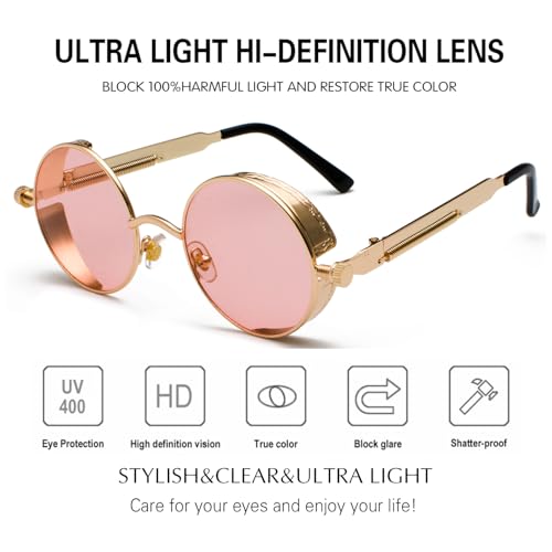 Image of PROUDDEMON Retro Gothic Steampunk Sunglasses for Women Men Round Lens Metal Frame