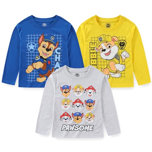 Paw Patrol Nickelodeon Boys Long Sleeve Shirt 3 Pack for Toddler and Big Kids