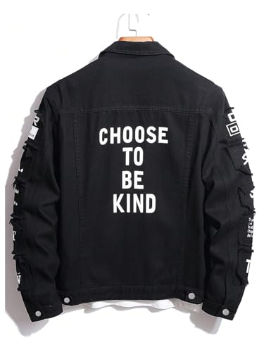 SOLY HUX Men's Denim Jacket Letter Graphic Button Down Flap Pocket Long Sleeve Streetwear Jacket2