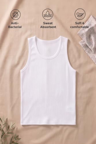 Image of Van Heusen Men's White Cotton Vest - Pack of 1 |100% Combed Cotton for extra softness | Moisture‑Wicking, Stay‑Fresh Tech, Label‑Free Comfort | Breathable | Ribbed Fabric |Doesn't lose shape |Regular Fit Sleeveless Innerwear Style | 10073