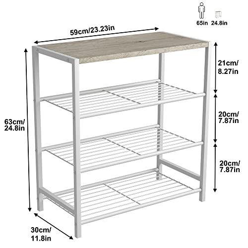 Image of HOMEFORT 4-Tier Shoe Rack, Modern Industrial Shoe Storage Tower, Narrow Shoe Organizer for Closet Entryway, Small Shoe Rack Table with Durable Metal Shelves and MDF Top, White Oak