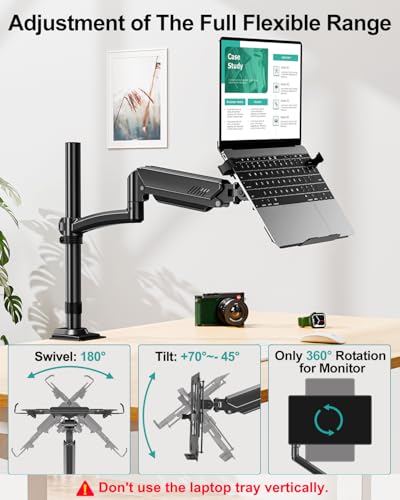 Image of MOUNT PRO Laptop Arm Desk Mount, Single Monitor Stand with VESA Laptop Tray, Adjustable Lap Top Holder for Max 22lbs 17 inch Notebook & 32 inch Computer Screen, Swivel Notebook Bracket, Clamp on /Grommet Base