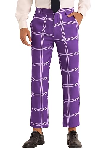 Lars Amadeus Plaid Dress Trousers for Men's Color Block Slim Fit Flat Front Checked Dress Pants