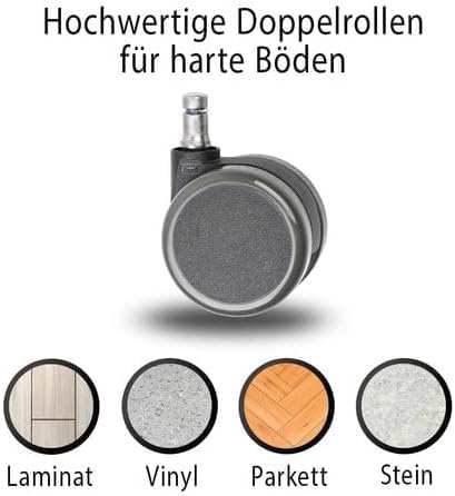 Trendoffice by Dauphin 5er Rollenset, Stuhlrollen Ersatzrollen Rollen für Drehstuhl Bürostuhl, geeignet für Hartböden wie Laminat, Vinyl, Parkett, Stein, Fließen, Stiftdurchmesser von 11mm