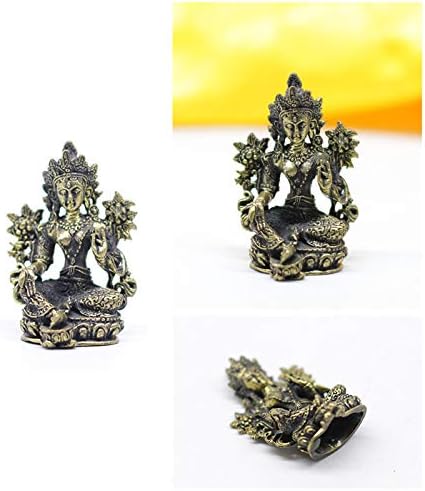 Gandhanra 13 Types 2 inch Mini Tibetan Tantric Buddha Statue Figurines, Handcarved from Nepal, Antique Brass Look, Top Collection Amulet, Home Decor (Green Tara)