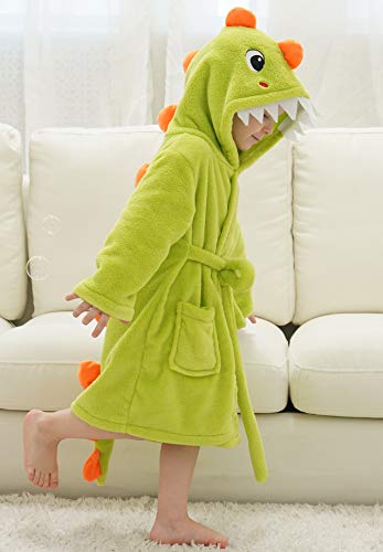 Boys Girls Bathrobe Kids Toddler Cartoon Dinosaur With Tail Hooded Sleep Robe2