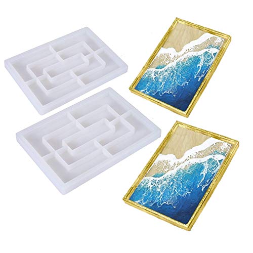 2PCS Resin Tray Molds,Rectangle Rolling Tray Molds,Large Rolling Tray Molds for Epoxy Resin, Resin Serving Silicone Tray Molds with Edges,DIY Jewelry Holder,Home Decoration
