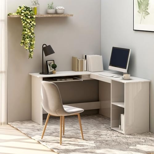 Cinyiqo Escritorio Forma de L, Mesa Escritorio, Secretaria Escritorio, Mesa De Estudio, Escritorios es, Escritorio Oficina,contrachapada Blanco Brillo 120x140x75 cm