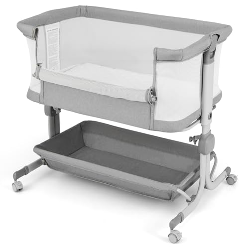 RELAX4LIFE Cuna Colecho Bebé con 6 Alturas Ajustables, Colchón, Cesta de Almacenamiento y Ruedas Bloqueables, Cunas para Bebés con Bolsa de Transporte para Bebes 0-6 Meses (Gris Oscuro)