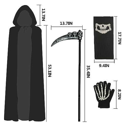Xtinmee Grim Reaper Costume Scary Halloween Outfit for Adult with Glowing Eyes Scythe Gloves Chain for Halloween(M for 14 Yr Xtinmee Grim Reaper Costume Scary Halloween Outfit for Adult with Glowing Eyes Scythe Gloves Chain for Halloween(M for 14 Yr