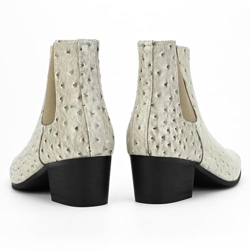 Image of Men'S Classic Leather Chunky Heel Chelsea Boots With Side Zipper Fashion Pointed Toe Elastic Band High Top Block High Heel Formal Chukka Booties For Casual Business Party Wedding