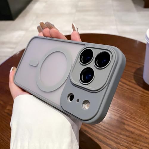 Coque iPhone 14 rigide mate gris avec support magnétique antichoc