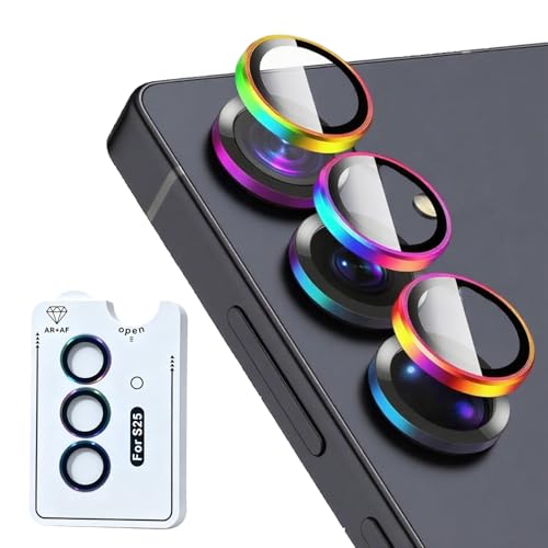 SVMONGWA for Samsung Galaxy S25 Camera Lens Protector True AR+AF Technology Individual Lens Protectors Ultra-Thin 9HTempered Glass with Aluminum Edging Easy Installation 1 Set Colorful