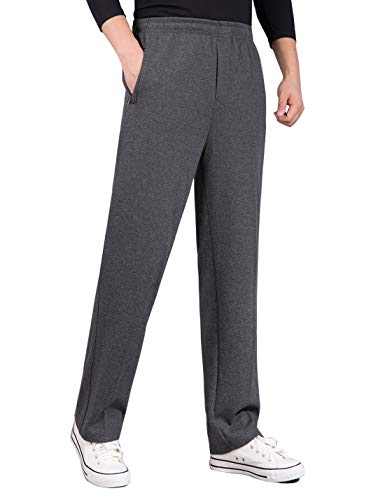 Locachy Men's Casual Cotton Jogger Sweatpant Elastic Waist Drawstring Zipper Front Straight Leg Athletic Pants3