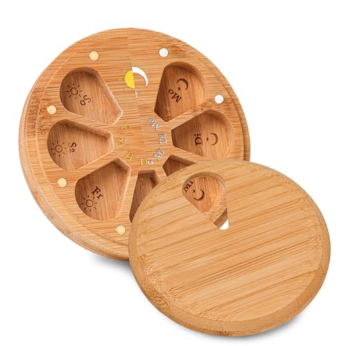 ELEMENTBOX Doppelseitige Premium Pillenbox, Tablettendose mit 24 K Gold Magneten, Pillendose 11CM, Tablettebox 7 Tage, Medizindose aus Holz, Medikamenten-Organizer, wöchentliche Medizinbox