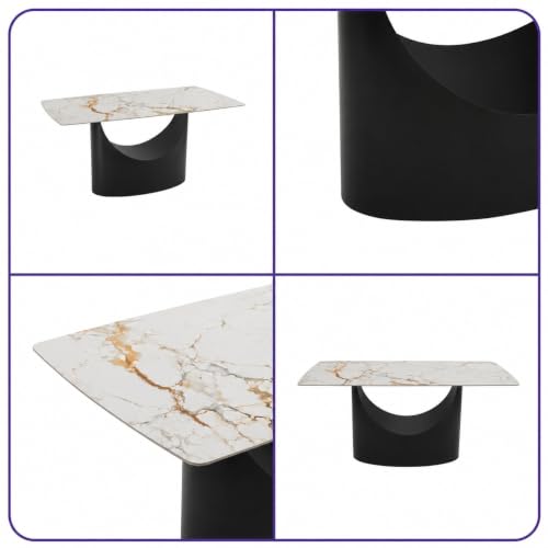Image of Wakefit Taco Dining Table - Golden Statuario - 6 Seater I Marble Finish I Vitrified Tile Top I Golden Statuario