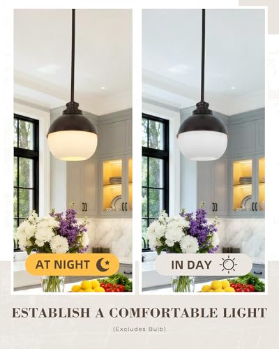 Image of Beionxii Globe Glass Pendant Lights Kitchen Island, Modern Kitchen Pendant Lighting Over Island, Farmhouse Industrial Cage Hanging Lighting with Milk Glass for Sink, Dining Room, BX-PL06ORB-S2