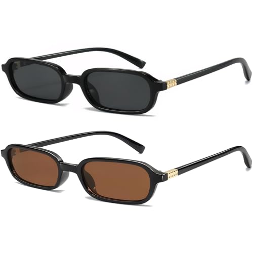 Assorted Retro Womens Sunglasses, Rectangular 90s Trendy Sunglasses, Narrow Square Funny UV Glasses for Woman Men