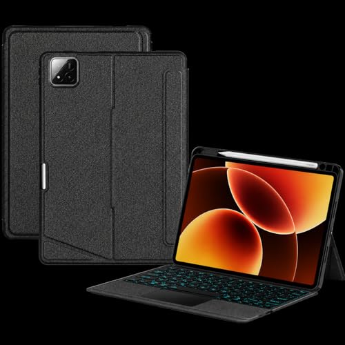 Image of ProElite Wireless Bluetooth TouchPad Keyboard Case for Mi Pad 8 /8 Pro 11.2 inch, Magnetic Detachable Bluetooth TouchPad Keyboard Mi Pad 8 /8 Pro with Built-in 7-Colors Backlit & Pen Holder, Black