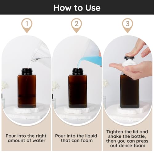 Image of Segbeauty 15.2oz Amber Plastic Refillable Foaming Soap Dispenser Pump Bottle for Bathroom, 4pcs Empty Shampoo Foamer Bottle with Foaming Pump, 450ml Square Kitchen Liquid Soap Dispenser with Labels
