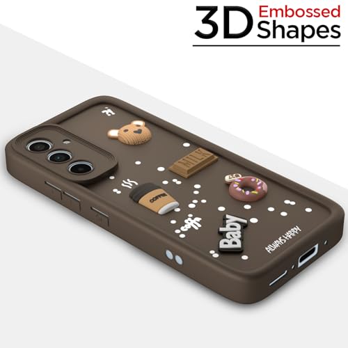 Image of Pikkme Back Cover for Samsung Galaxy A35 5G | Cute Fun Cartoon 3D Bear Silicone Full Body Protection Bumper Cover (Brown)
