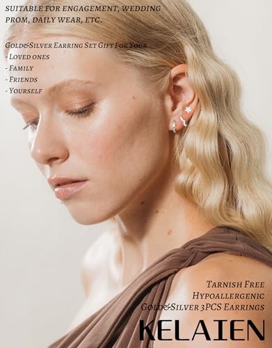 3 Pairs Hoop Earrings for Women 925 Sterling Silver Trendy 14K Gold Plated Huggie Earring Silver Hypoallergenic Stud Cartilage Earring Sets for Multiple Piercing Cute Small Jewelry Gift3