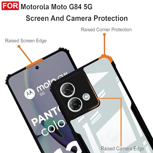 Image of Amazon Brand - Solimo Shockproof Clear Back Cover for Motorola Moto G84 5G | 360 Degree Protection | Motorola Moto G84 5G Back Cover Case (PC & TPU, Black Bumper)