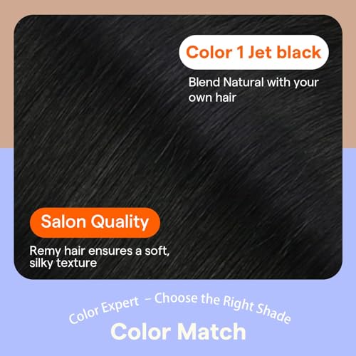Image of Full Shine Invisible Clip in Hair Extensions, Jet Black Human Hair, 4 Pcs