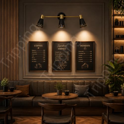 Image of TRIPPING 9 Watt Adjustable COB 3-Head LED Mirror Light with 3-in-1 Light Color (Warm White, Natural White, White), Black & Gold Metal Spotlight Wall Lamp for Dressing Table, (43 x 15 x 9 cm)