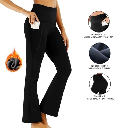 Flare Leggings,High-Waisted Yoga Pants for Women,Winter Fleece Lined Leggings with Pockets for Gym,Lounge & Travel2