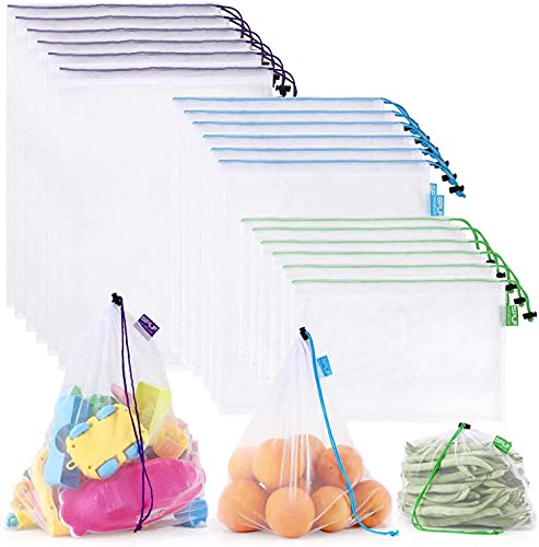 SPLF Heavy Duty Reusable Mesh Produce Bags (18 Pcs)