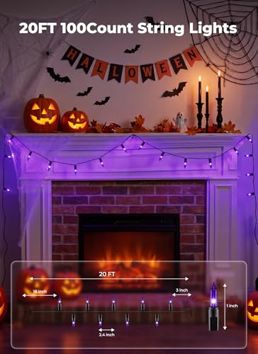 Image of Minetom Halloween String Lights Outdoor 100 Count 20 Feet Incandescent Bulb Mini Lights for Christmas Indoor Garland Party Festival Decoration, Purple