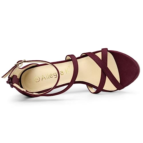 Allegra K Allegra K Women's Stiletto Heel Zipper Platform Ankle Burgundy Strap Sandals 9 M US