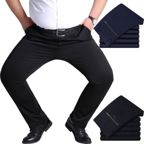 WINDEHAO Klassische Herrenhose mit hohem Stretch, Übergröße, 52 W, hohe Taille, Freizeithose, Gentleman, Anti-Falten, Anzughose, schmale Passform, Schwarz , 60 (Lang) (Große Größen) WINDEHAO Klassische Herrenhose mit hohem Stretch, Übergröße, 52 W, hohe Taille, Freizeithose, Gentleman, Anti-Falten, Anzughose, schmale Passform, Schwarz , 60 (Lang) (Große Größen)