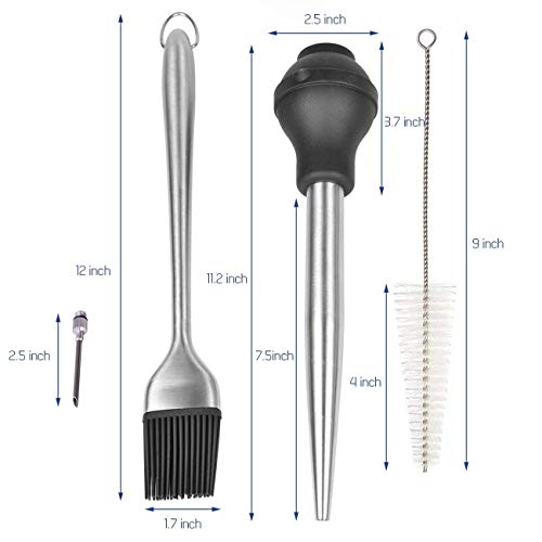 Home Servz 304 Stainless Steel Turkey Baster Syringe - Injector Needle with Cleaning Brush - Food Grade Silicone Bulb & 12 Inch Stainless Steel Handle Silicone BBQ Basting Brush - Thumbnail 5