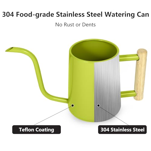 Image of Watering Can Indoor Plants, 35 oz /1000 ml Metal Stainless Steel Watering Can Pot with Long Spout for Indoor House Plants Bonsai Outdoor Garden Flower Decorative (Bright Green)
