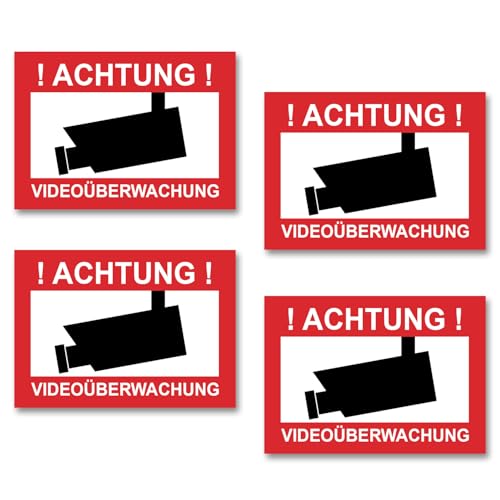 4x Aufkleber Videoüberwachung Klein - Achtung Videoüberwachung - Außen - 75x50mm