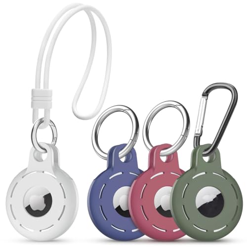 YOREMEI【4個セット】Airtagケースキーリングストラップ付きアップルエアタグケース 軽量 Air Tagカバー全面保護Airtagカバーキーホルダー シリコン耐摩擦ポータブル衝撃吸収Air Tag対応 GPSトラッカー紛失防止 子供 ペット カバ