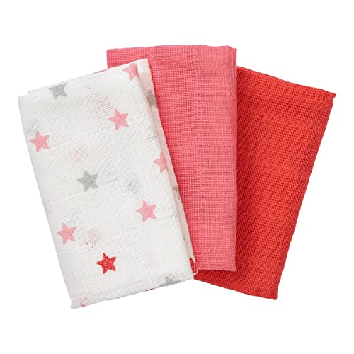 Bornino Mulltücher (3er-Pack) Sterne 30x30 cm pink/weiß - saugstarke...