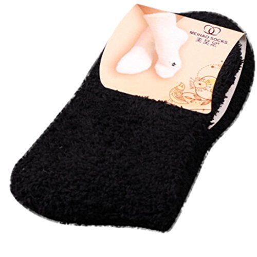 Ouneed Thermiques Chaussettes de Nuit Femme Polaire Peluche Chausson Haut (Noir)